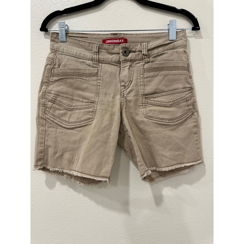 Unionbay Khaki Tan Raw Hem Cargo Shorts Womens Size 1 Multi Pocket Utility
